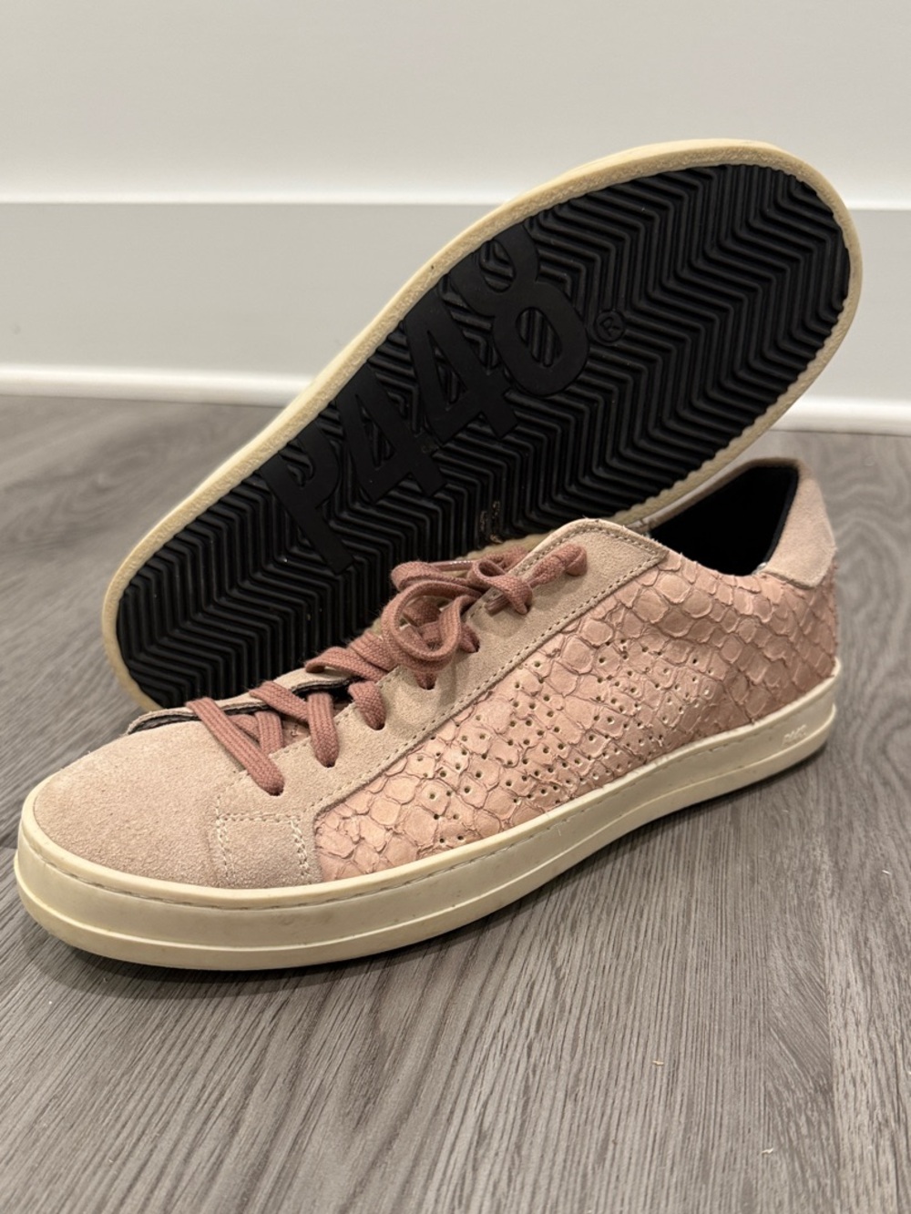 P448 Women's Pink Python Suede & Textured Leather Sneaker